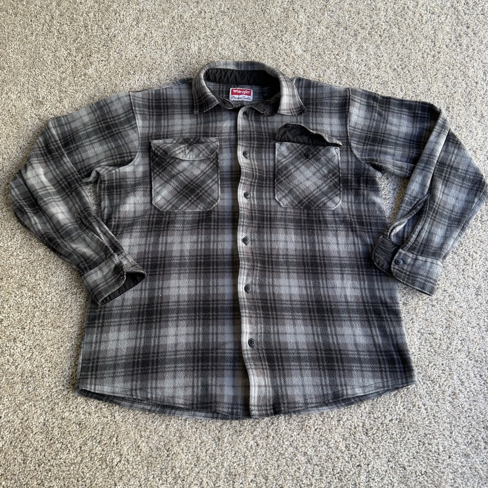 Wrangler Jacket Mens S Gray Plaid Flannel Fleece Lined Button Workwear Casual